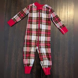Hanna Andersson Red and White Plaid Onesie Zip Pajamas